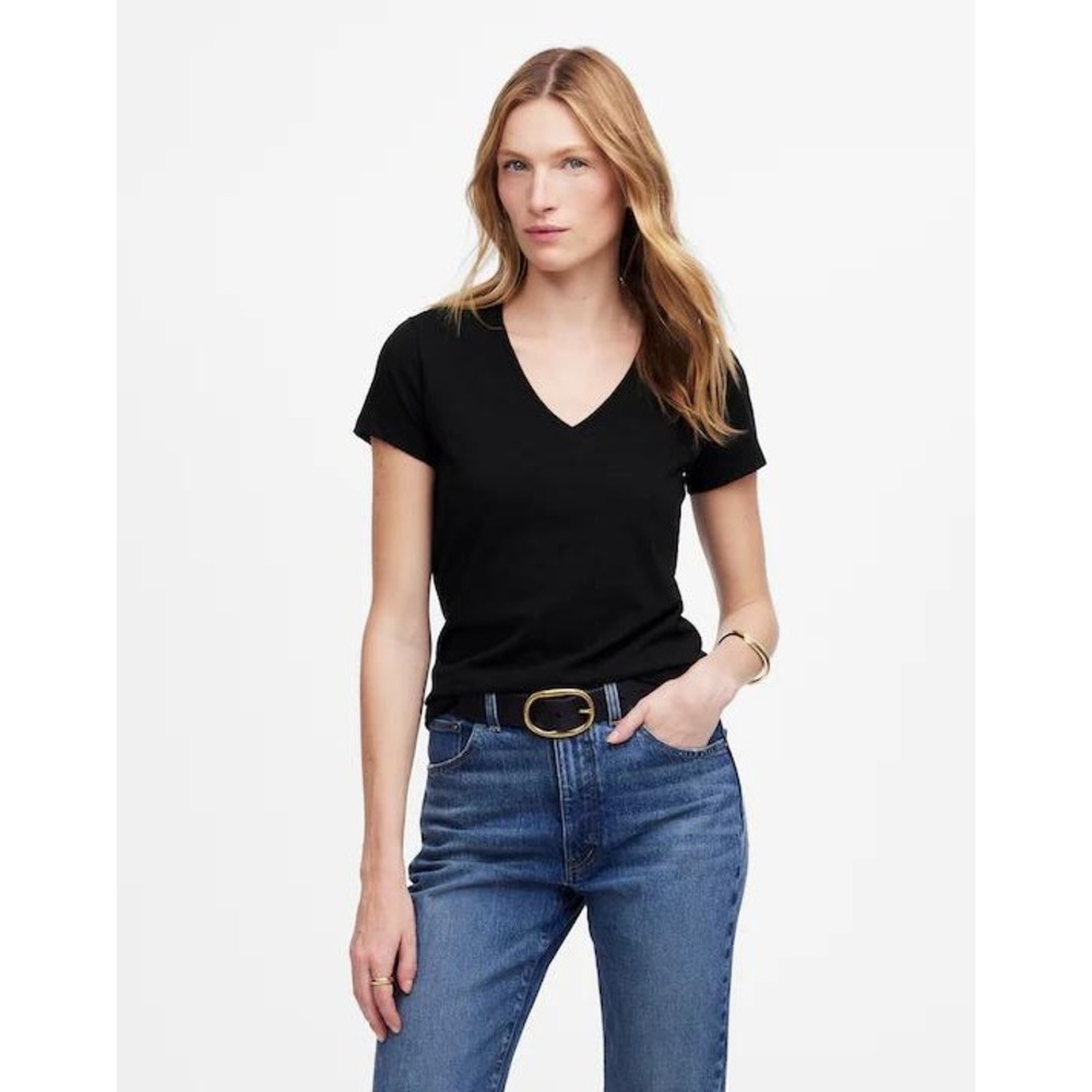 Madewell The Perfect V-neck Tee Shirt Black XS NX189 Minimalist Basic Cotton NEW